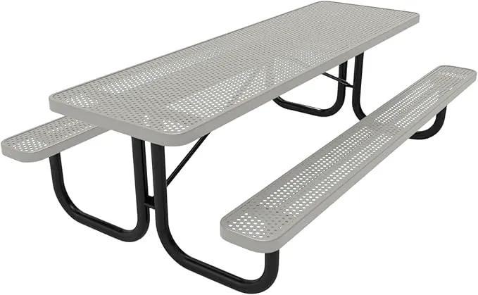 Coated Outdoor Furniture Heavy-Duty Portable Outdoor Picnic Table, Thermoplastic Coated Punched Steel Commercial-Grade Patio Dining Furniture Made in America (8ft Rectangular, Textured Grey) by GreenHaven Gardens
