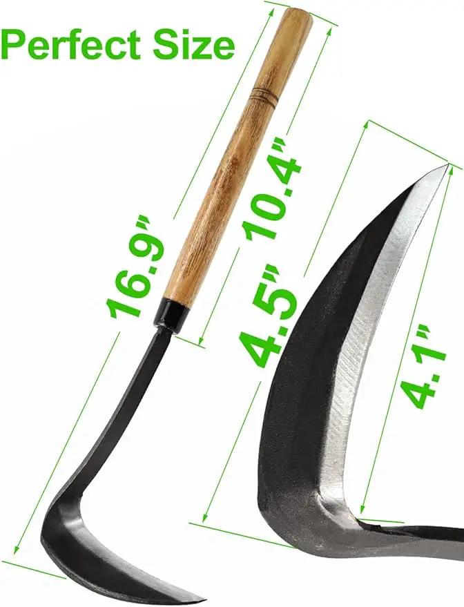 Japanese Weeding Sickle Hoe, 17" Gardening Hand Weeder Nejiri Kama Blade Tool Digging and Cutting Weed Remover, High-Carbon Steel One-Piece Molding with Hard Wood Handle, Very Sharp Edge Quick Work by GreenHaven Gardens