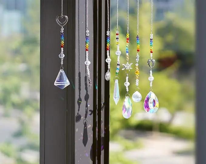 Suncatcher Crystal Prisms Hang Pendants Garden Window Sun Catcher Rainbow Chandelier Beads Chain Ornament, Pack of 7 by GreenHaven Gardens