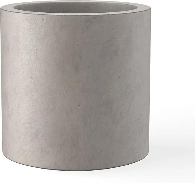 Kante 15.7" Dia Round Concrete Planter, Modern Style Large Cylindrical Plant Pot with Drainage Hole and Rubber Plug for Indoor Outdoor Patio, Weathered Concrete by GreenHaven Gardens