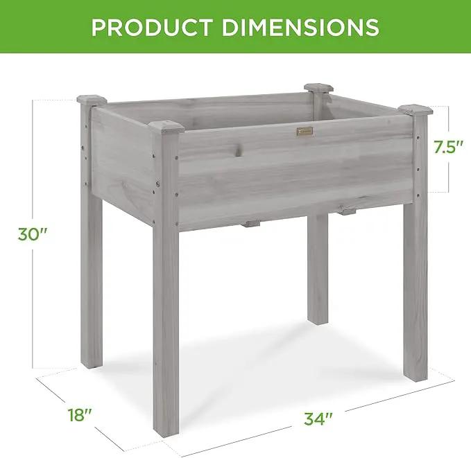 Best Choice Products 34x18x30in Raised Garden Bed, Elevated Wood Planter Box Stand for Kids, Backyard, Patio, Balcony w/Bed Liner, 150lb Capacity - Gray by GreenHaven Gardens