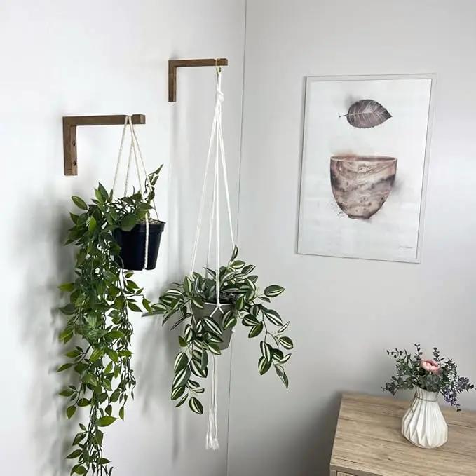 2-Piece Set of Plant Hooks for Wall 6 Inch - L-Shaped Mounted Wooden Plant Hook - Indoor and Outdoor Bracket Plant Hanger for Planters, Lanterns, Bird Feeders and Plant Basket (Walnut) by GreenHaven Gardens