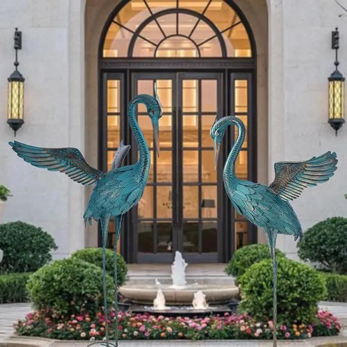 44'' Blue Heron Garden Statue, Large Crane Outdoor Statue, Crane Metal Yard Art for Outside Backyard, Pond, Patio, Lawn Decor by GreenHaven Gardens