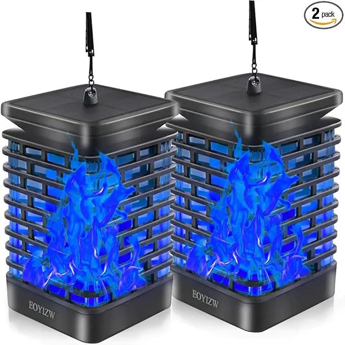 EOYIZW 99 LED Solar Lantern Flickering Flame Lights - 2 Pack Waterproof Garden Lights for Patio Yard Porch Lawn Decorations - Blue Solar Lanterns by GreenHaven Gardens
