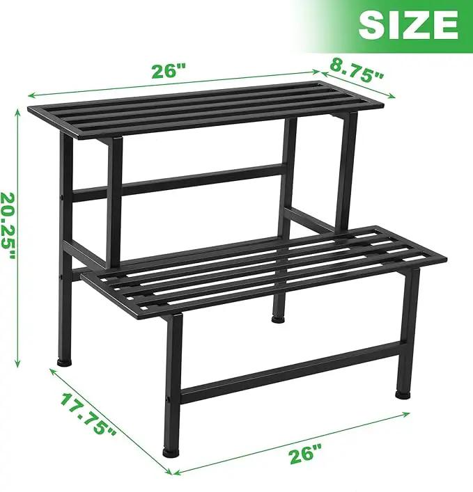 Metal Plant Stand Outdoor Plant Shelf Indoor,2 Tier Heavy Duty Ladder Plant Stands for Multiple Plants,26" L x 20.25" H x 17.75" W,Black by GreenHaven Gardens