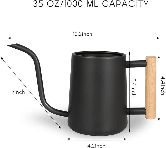 Watering Can for Indoor Plants, 35 oz/1000 ml Metal Stainless Steel Pot with Long Spout for House Plants Bonsai Outdoor Garden Flower Decorative (Black) by GreenHaven Gardens