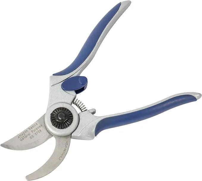 Amazon Basics Professional Hand Pruners, Pruning Shears for gardening, 7-inch Steel Bypass Garden Scissors, Blue by GreenHaven Gardens