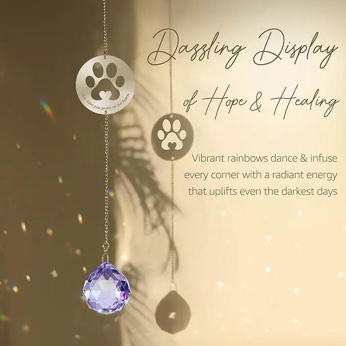 Dog Memorial Gifts, Unique Loss of Pet Sympathy Idea, Purple Crystal Ball Rainbow Suncatcher with Paw Print for Cat or Dog Remembrance and Bereavement by GreenHaven Gardens