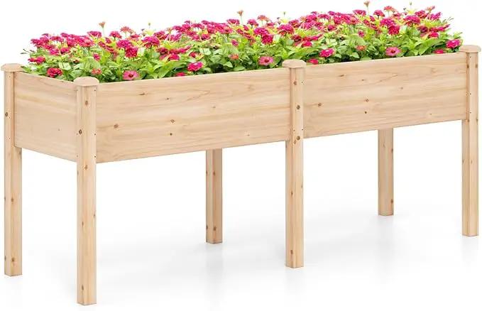 Giantex Raised Garden Bed, Elevated Wood Planter Box with Drain Hole, Gardening Planter Raised Bed for Planting Vegetables Flowers Succulents Herbs,73" Lx23 Wx30 H by GreenHaven Gardens