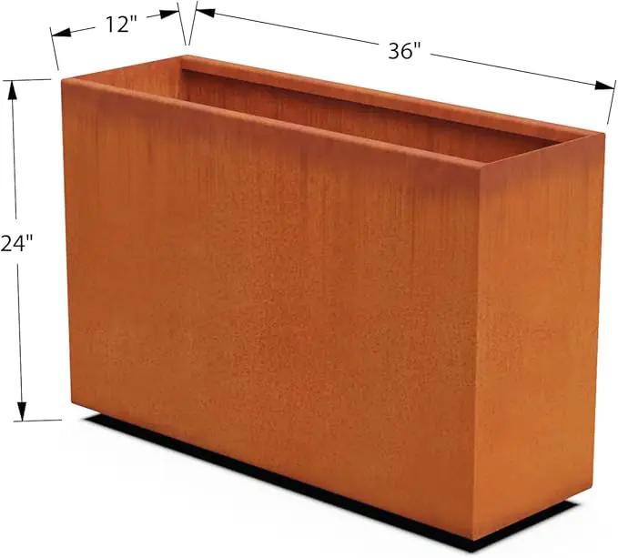 Large Rectangular Planter for Outdoor Plants – 36x12x24 Corten Steel Planter Box | Tall Metal Design for Privacy | Heavy Duty, Made in USA by GreenHaven Gardens