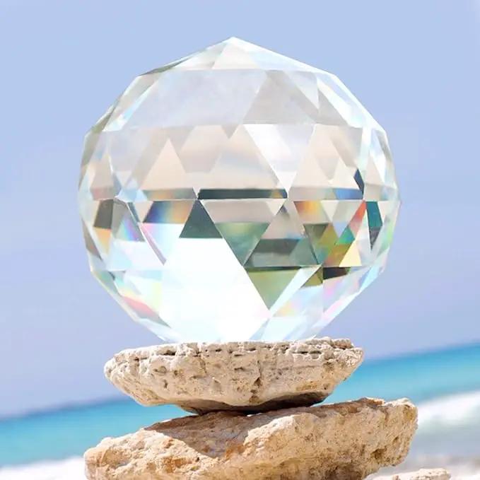 Clear Glass Crystal Ball Prisms Window Rainbow Maker Sphere Faceted Gazing Ball Prism Prism Suncatcher for Home Décor, Feng Shui, (120mm/4.72inch) by GreenHaven Gardens