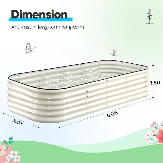Quictent Galvanized Raised Garden Bed Kit Tall, 6x3x1.5 ft Oval Large Planting Box Rubber Strip Edging, for Vegetables Outdoor Strengthened by Crossbar (Beige) by GreenHaven Gardens