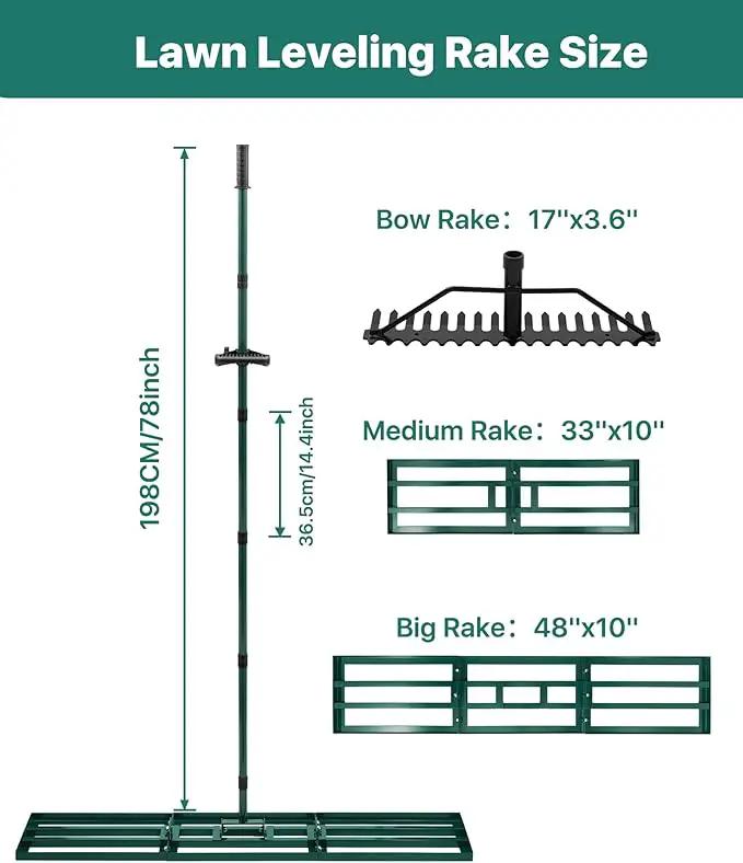 Lawn Leveling Rake 48x10'', Yard Leveling Rake with 78'' Back-Saving Adjustable Handle, Stainless Steel Lawn Leveler Tool with 17'' Tines Head for Garden, Backyard, Farm, Golf Course by GreenHaven Gardens