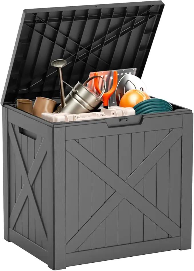 38 Gallon Outdoor Deck Box,Storage Lockable Waterproof Patio Furniture,Garden Tools,Cushions,Pool Accessories Outside Storage Resin Box(BlackX) by GreenHaven Gardens