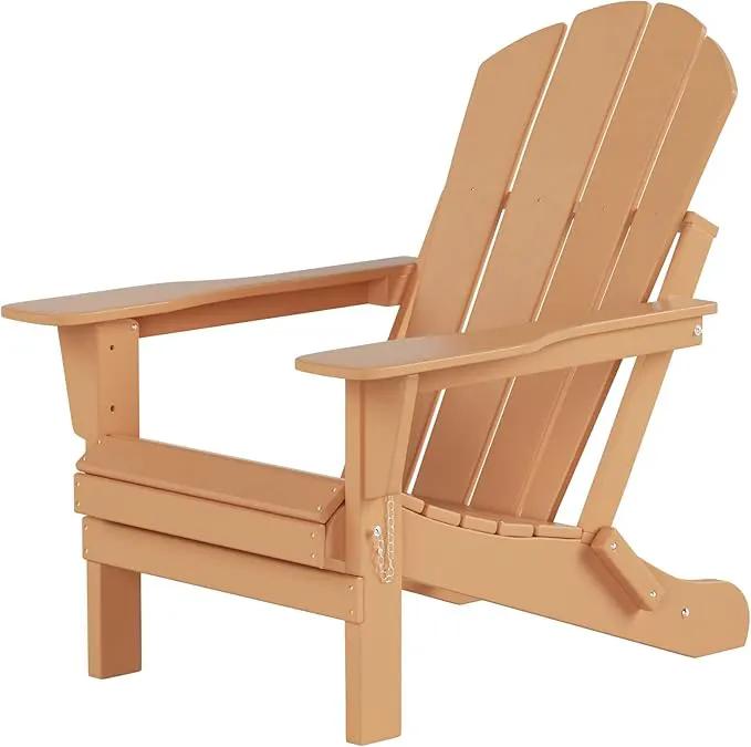 WO Home Furniture Adirondack Chairs Table Set of 3 PCS Outdoor Folding Chairs Coffee Table Weather/UV Resistant for Lawn, Garden, Bon Fire, Balcony (Teak) by GreenHaven Gardens