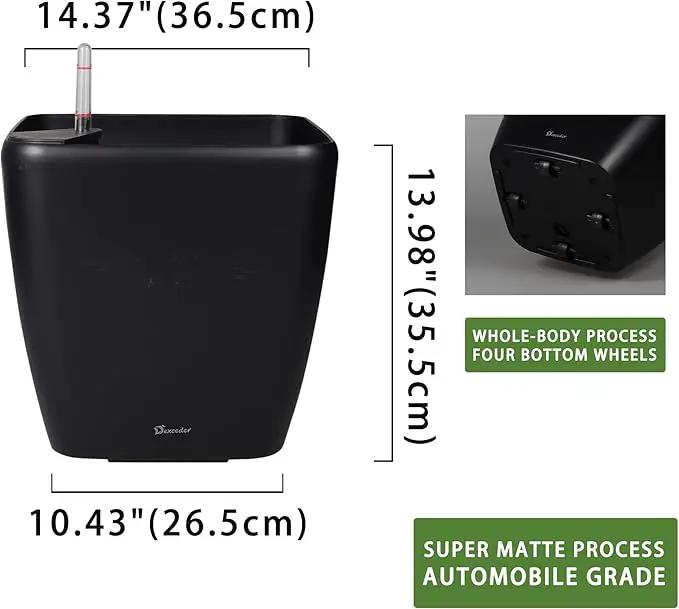 Dexceder 15x14 Self Watering Planter with Wheels Indoor Outdoor, Inner Mat Design, Thickened Large Floor Standing Flower Plant Pot with Water Level Indicator (Black Matte) by GreenHaven Gardens