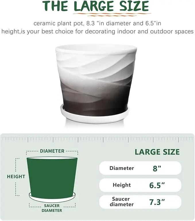 8 Inch Indoor Plant Pot with Drainage Holes and Saucers, Ceramic Planter for Plants, Succulent Orchid Flower Pots(Dark Gray+White) by GreenHaven Gardens