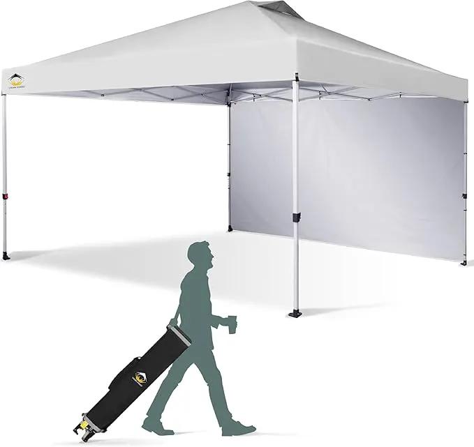 CROWN SHADES 12x12 Pop Up Canopy Tent Instant Commercial with 150D Silver Coated Fabric Including 1 Removable Sidewall, 4 Ropes, 8 Stakes, Weight Bags, STO 'N Go Bag, White by GreenHaven Gardens