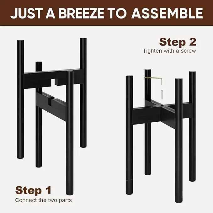 MUDEELA 2 Pack Adjustable Plant Stand Indoor, Bamboo Plant Stand 8 to 12 Inches, Single Floor Plant Stand for Indoor Plants, Bamboo Black Planter Stand for Indoor Plants, Pot Plant Not Included by GreenHaven Gardens