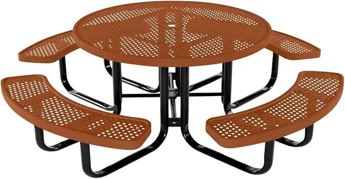 Heavy-Duty Portable Outdoor Kids Table with Umbrella Hole, Punched Steel Kids Picnic Table, Commercial-Grade, Made in America (46 in, Round, Childrens, Textured Copper) by GreenHaven Gardens