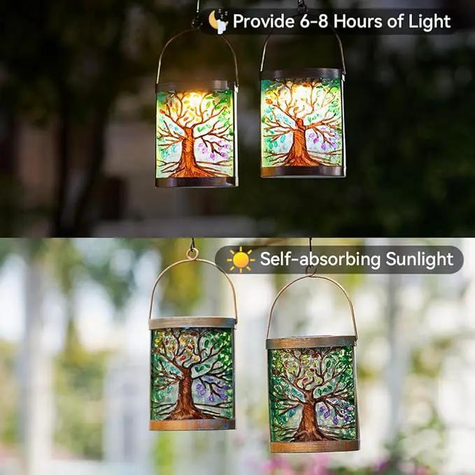 Starsoul 2 Pack Hanging Solar Lantern Outdoor Waterproof Glass Tree of Life Decorative Solar Lights for Outside Garden Yard Table Patio Decor by GreenHaven Gardens