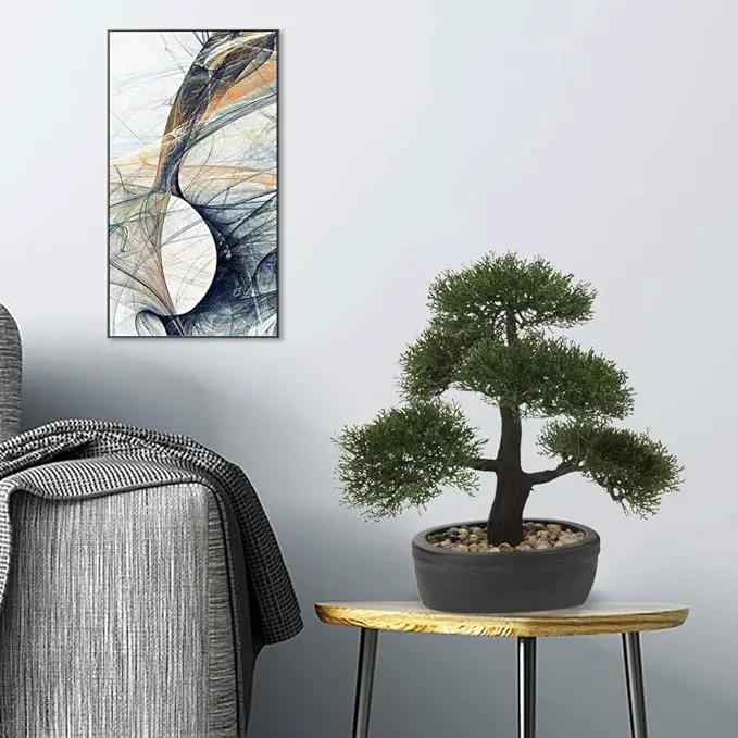 Artificial Bonsai Tree Juniper Faux Plants Indoor Small Fake Plants Decor with Black Plastic Pots for Home Table Office Desk Bathroom Shelf Bedroom Living Room Farmhouse Decorations by GreenHaven Gardens