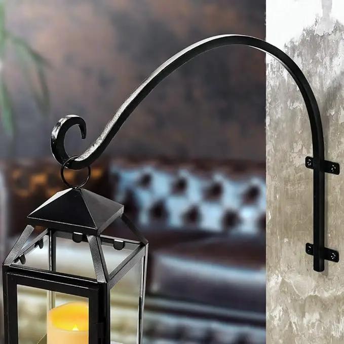 Heavy Duty Hanging Plant Bracket: Outdoor Hand-Forged Hanging Plant Bracket Hook - 16Inch Black Bird Feeder Bracket by GreenHaven Gardens