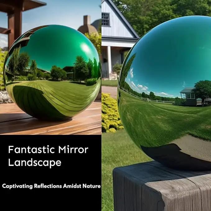 12 Inch Stainless Steel Gazing Globe,v2croft Hollow Ball Mirrored Surface Polished Shiny Sphere,Garden Stainless Steel Gazing Ball for Outdoor Lawn Pond Yard Ornament(Green) by GreenHaven Gardens
