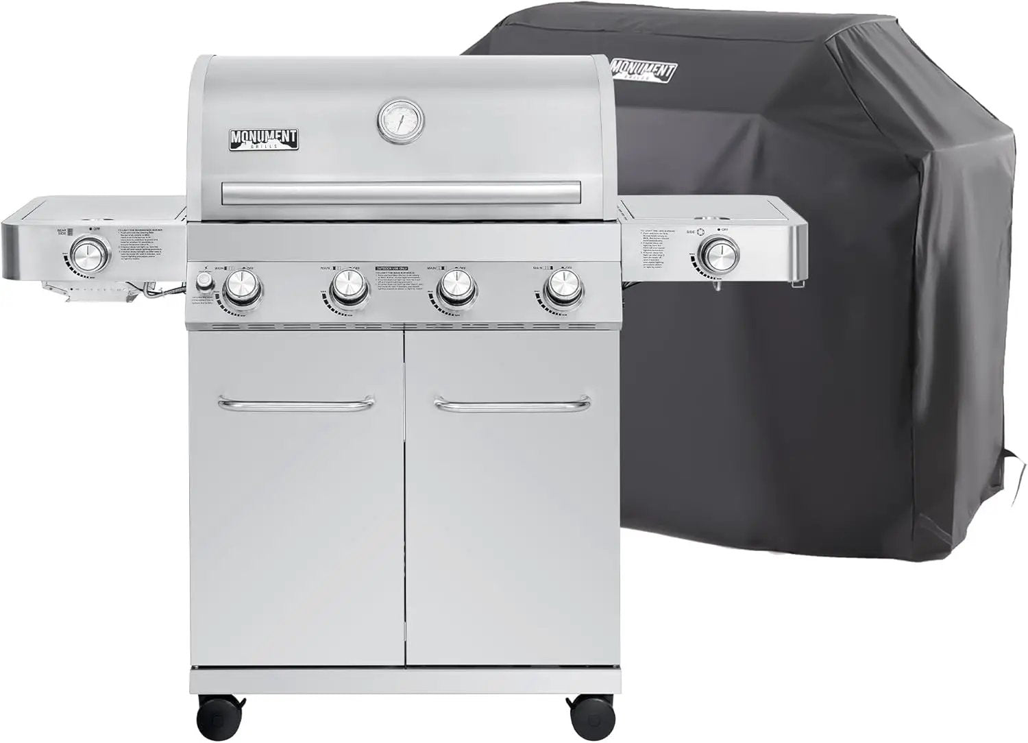 Monument Grills Larger 4-Burner Propane Gas Grills Stainless Steel with BBQ Cover(2 Items), Outdoor Use by GreenHaven Gardens