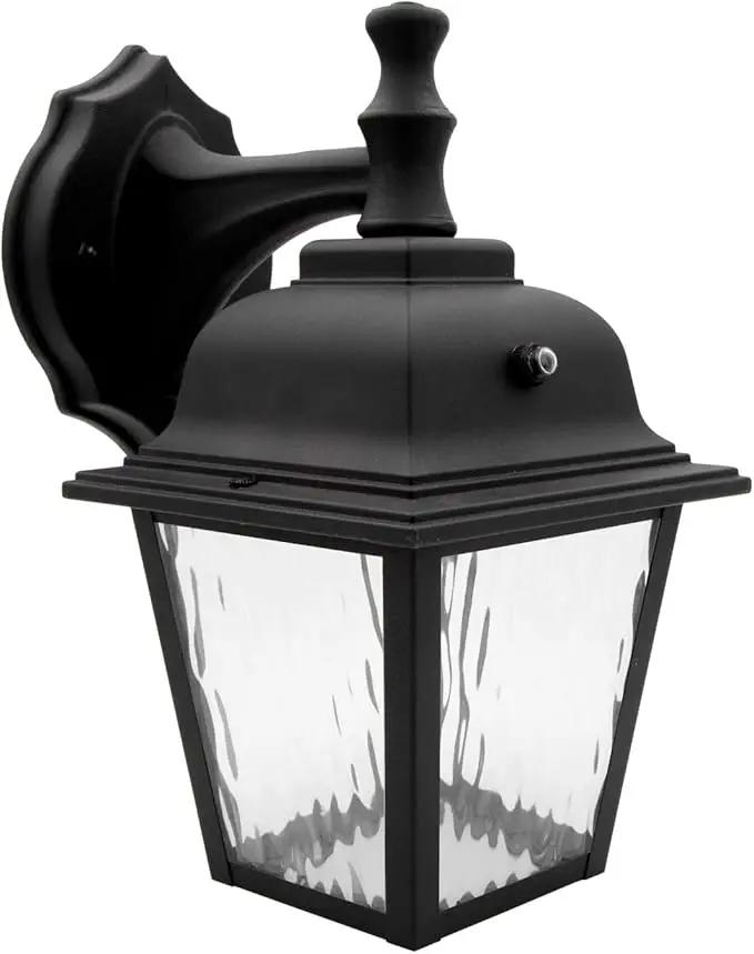 Maxxima LED Porch Lantern Outdoor Wall Light Fixture - Black, Clear Water Glass, Photocell Sensor, 875 Lumens, 3000K Warm White, Dusk to Dawn Light Sensor, Exterior Decorative Light by GreenHaven Gardens