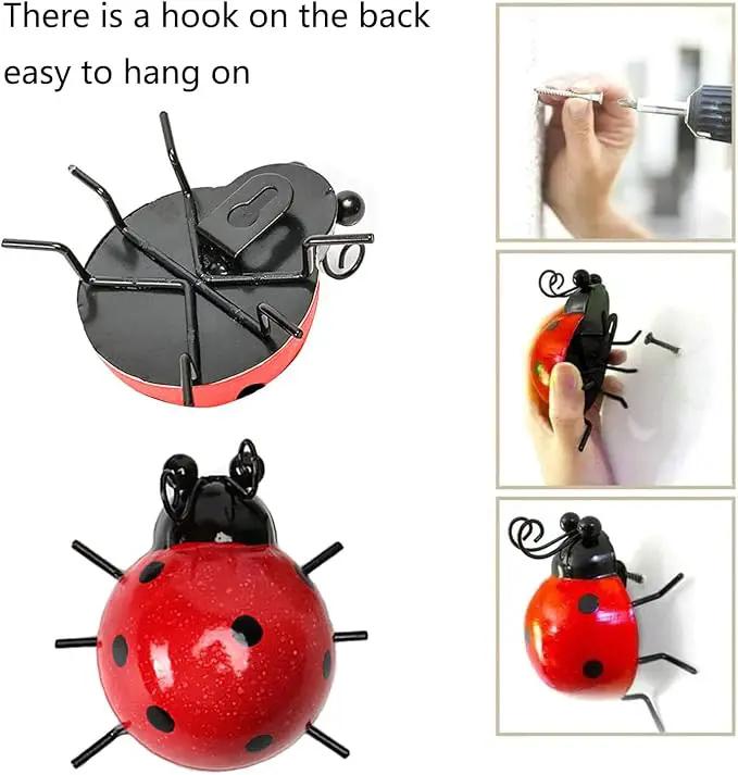 Metal Garden Decor for Outside Cute Ladybugs Yard Art Lawn Ornaments Wall Sculptures & Statues Outdoor Fence Decorations for Patio - Set of 4 by GreenHaven Gardens