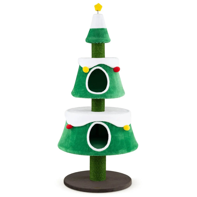 61.5" Christmas Tree Cat Tower with 2 Condos & Scratching Posts by DirectDeals