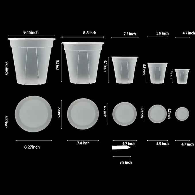 Large Clear pots for Plants,10 Sets 5/6/7/8/9 inch Thick Plastic Nursery pots for Plants with Drainage Holes for Monstera Plant Live,Succulents etc - Indoor and Outdoor use by GreenHaven Gardens