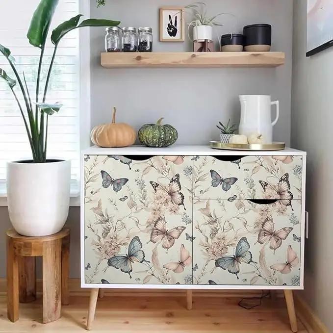 Wonderland Boho Butterfly Flowers Peel and Stick Wallpaper Self Adhesive Removable Easy Peel Off Stick on Wall Paper for Bedroom Cabinet Renter Friendly by GreenHaven Gardens