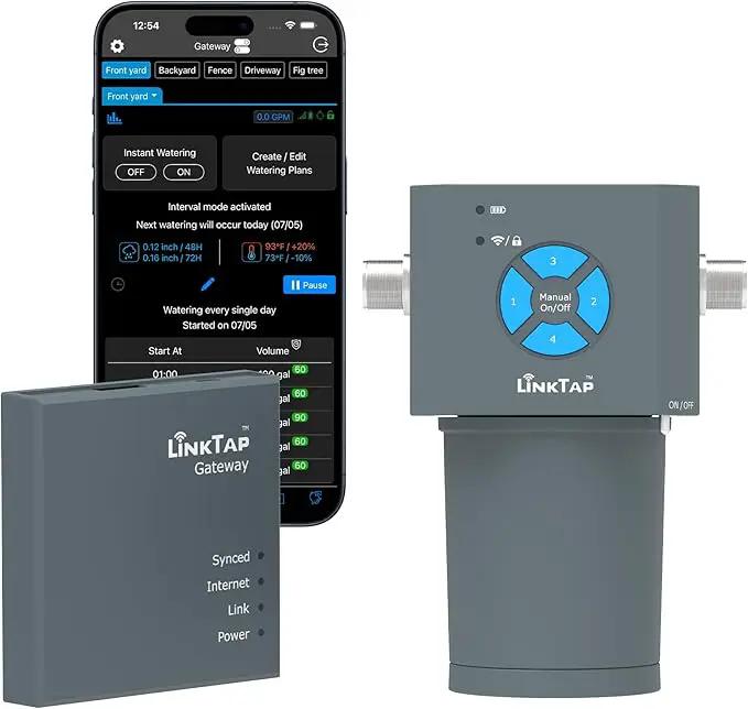LinkTap ValveLinker & Gateway, Battery Powered Smart Sprinkler/Irrigation Controller, Automatic Rain Skip, Better Range Than WiFi, Compatible with LinkTap Wireless Water Timer, Alexa, IP66 (4-Zone) by GreenHaven Gardens