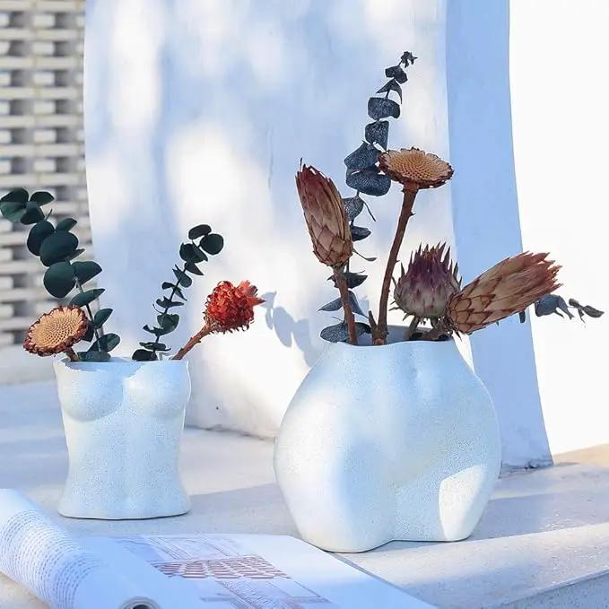 FROZZUR Body Plant Pot Butt Vase, Female Flower Pot, Resin Modern Boho Planter, White, Oval, Drainage Holes, Indoor, Table Top, Home Decor by GreenHaven Gardens