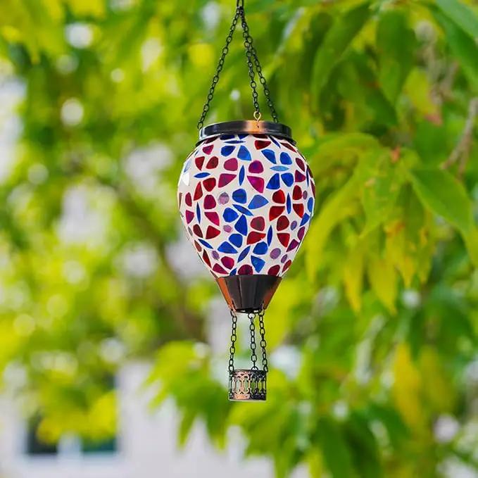 DREAMSOUL Butterfly Mosaic Hot Air Balloon Solar Lantern Hanging Glass Decorative LED Light Solar Lanterns Outdoor Waterproof by GreenHaven Gardens