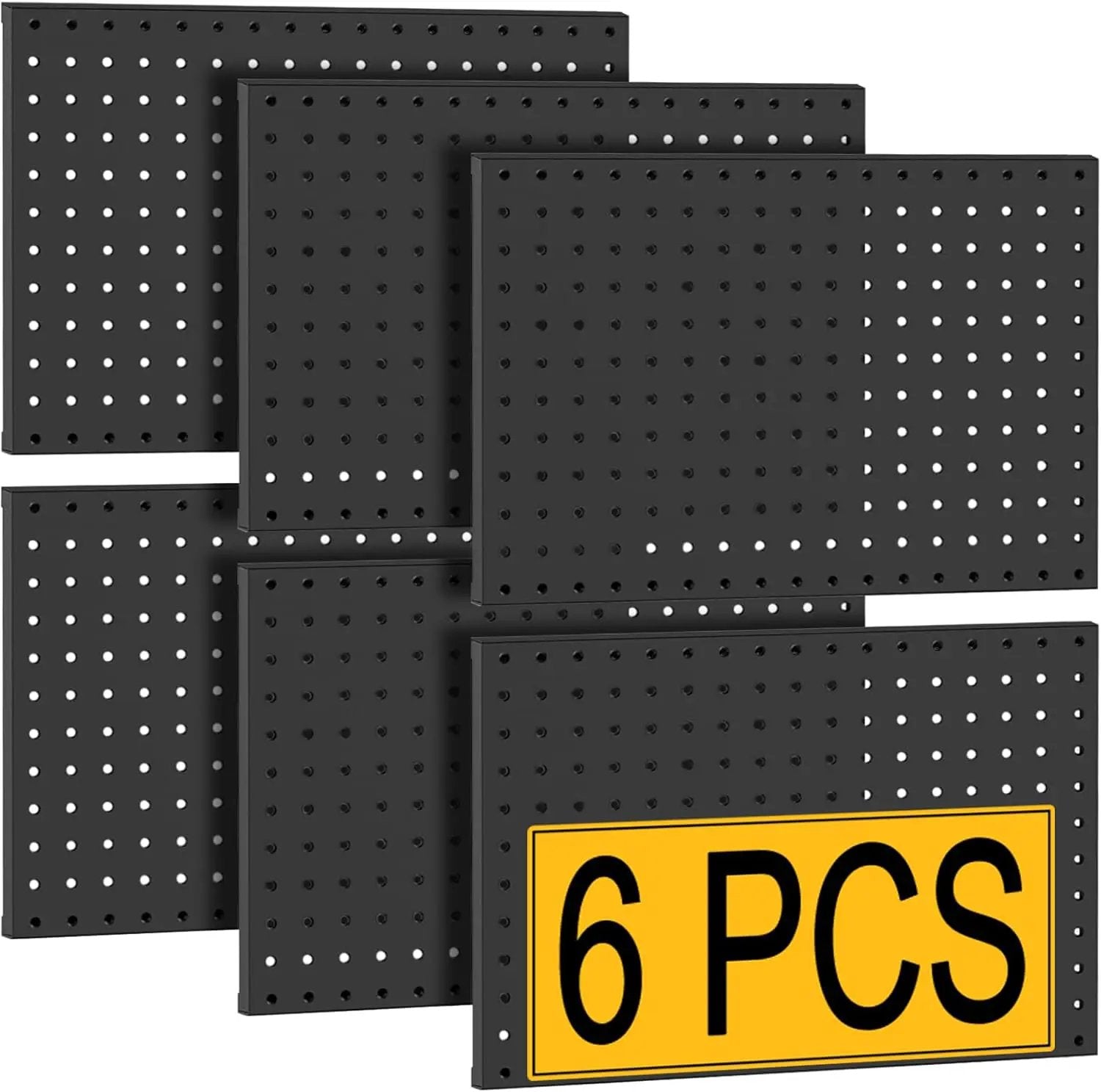 6 Pcs Metal Pegboard Panels, Heavy Duty Peg Boards for Garage and Garden Tool Storage, Includes Drywall Anchors and Screws Kits, Black (6 pcs 16in x 12in) by GreenHaven Gardens