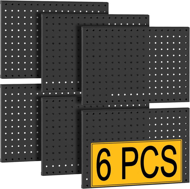 6 Pcs Metal Pegboard Panels, Heavy Duty Peg Boards for Garage and Garden Tool Storage, Includes Drywall Anchors and Screws Kits, Black (6 pcs 16in x 12in) by GreenHaven Gardens