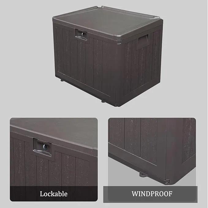 Premium Pro Edition 35 Gallon Lockable Resin Deck Box, Waterproof & UV-Resistant Outdoor Storage Box for Outdoor Storage, Garden Tools & Pool Accessories Storage, Brown by GreenHaven Gardens