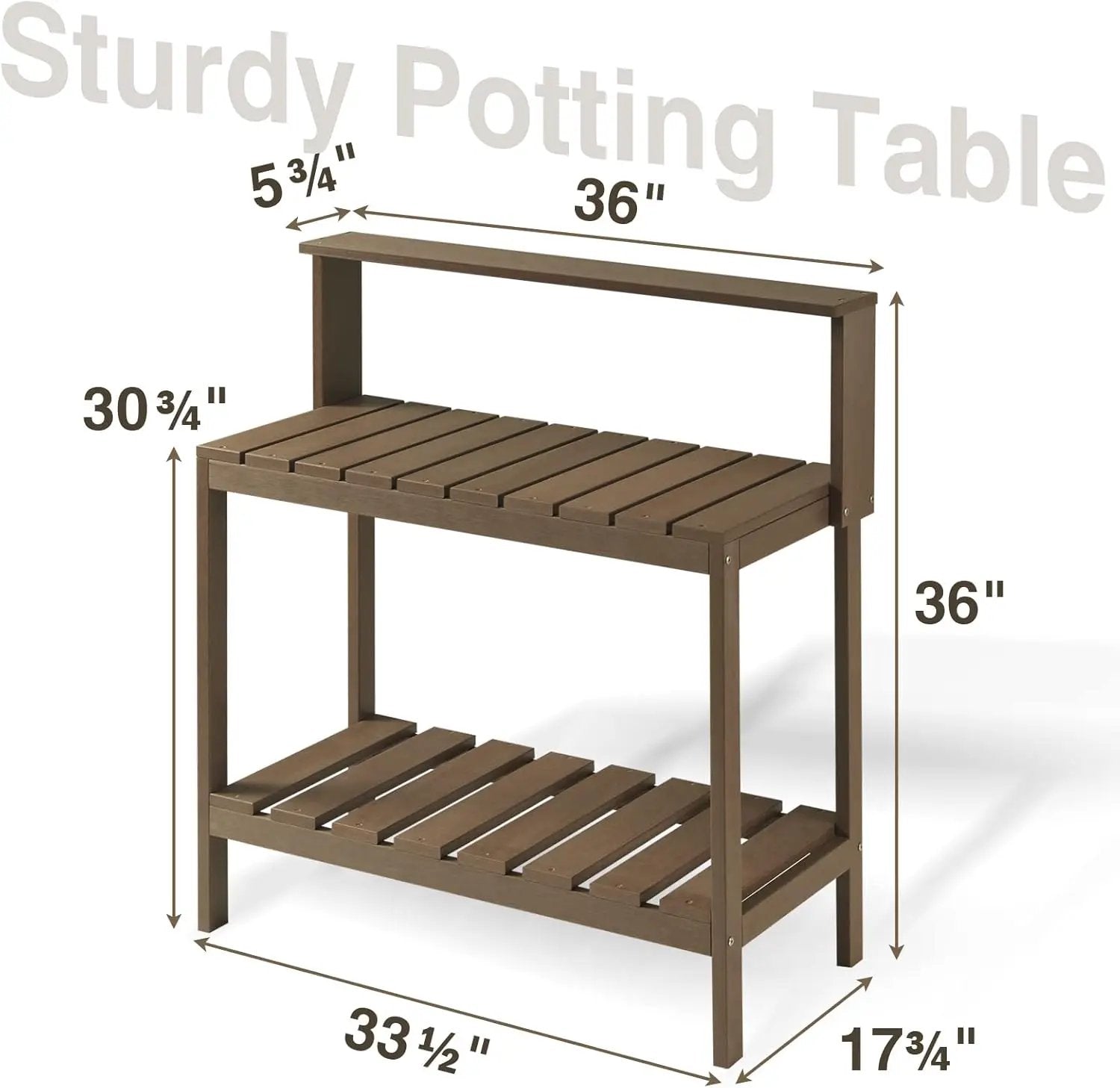 Psilvam Outdoor Poly Lumber Potting Bench, Polystyrene Garden Table with Storage Shelves, All-Weather Patio Work Station for Gardening(Brown) by GreenHaven Gardens