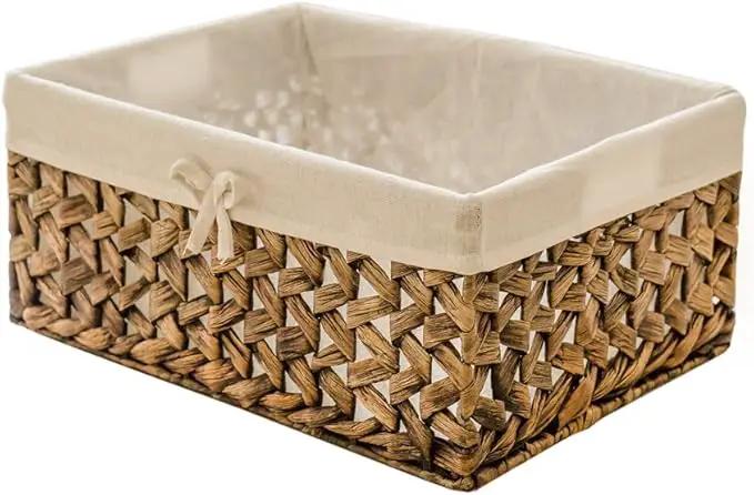 Rectangular Woven Seagrass Storage Bins with Handle,Kingwillow. (water hyacinth, Set of 3) by GreenHaven Gardens
