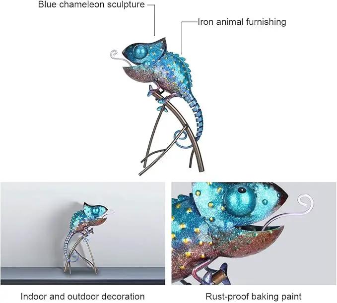 Tooarts Metal Chameleon Sculpture Wild Animal Figurine Indoor Outdoor Decoration Yard Statue for Home and Fairy Garden Decor by GreenHaven Gardens