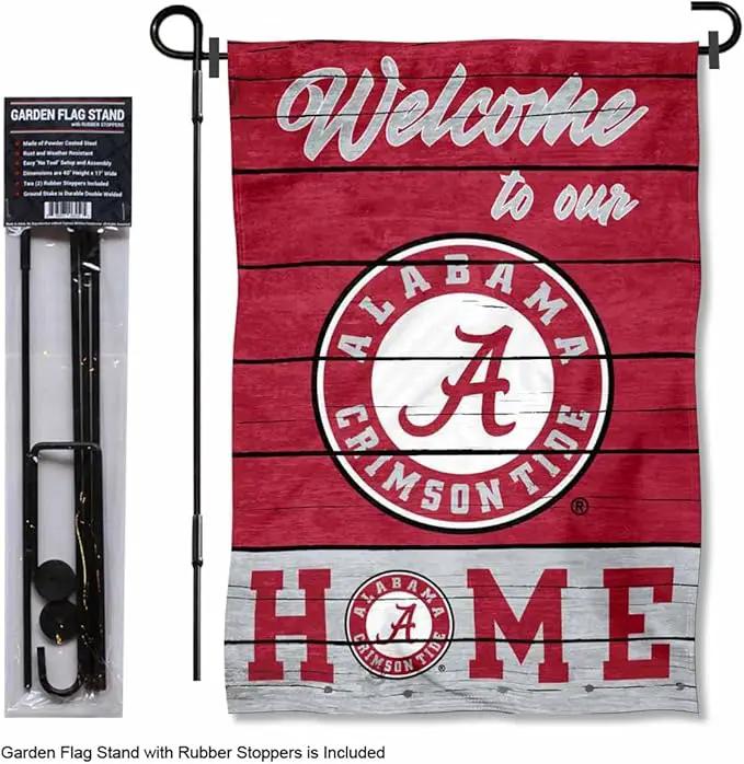 College Flags & Banners Co. Alabama Crimson Tide Welcome to Our Home Garden Flag with Stand Holder by GreenHaven Gardens
