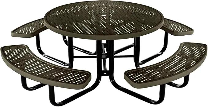 Heavy-Duty Portable Outdoor Kids Table with Umbrella Hole, Punched Steel Kids Picnic Table, Commercial-Grade, Made in America (46 in, Round, Childrens, Textured Gold Vein) by GreenHaven Gardens