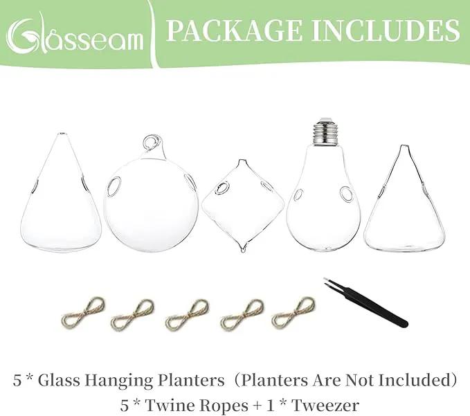 Glasseam Hanging Planters Glass Terrarium: 5Pcs Modern Plant Propagation Stations Hydroponic Wall Vases for Air Plants Flowers Indoor Window Home Decor by GreenHaven Gardens