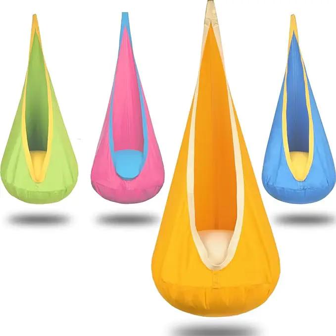 Kids Pod Swing Hanging Seat Child Hammock Chair Indoor and Outdoor Sensory Swings 100% Cotton Loading Capacity 170 lbs (Yellow) by GreenHaven Gardens