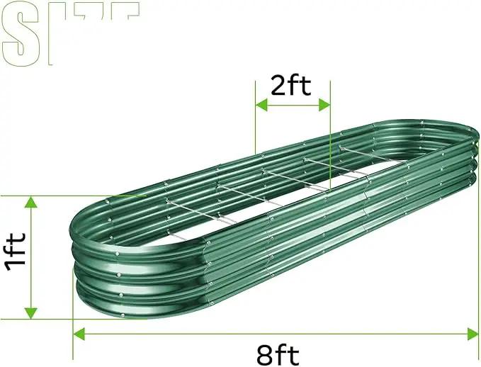 Land Guard 8×2×1ft Galvanized Raised Garden Bed Kit, 108 Gallon Capacity Raised Garden Boxes Outdoor, Oval Metal Raised Garden Beds for Vegetables, Forest Green (with 10 Connecting rods) by GreenHaven Gardens