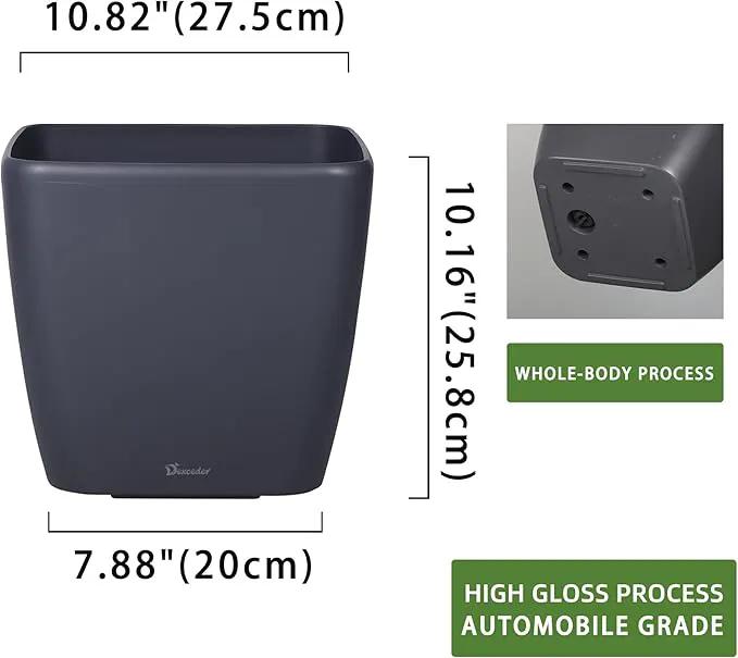 Dexceder 11x10 Self Watering Planter Indoor Outdoor, Inner Mat Design, Thickened Table Flower Plant Pot with Water Level Indicator (Slate Gray Matte) by GreenHaven Gardens