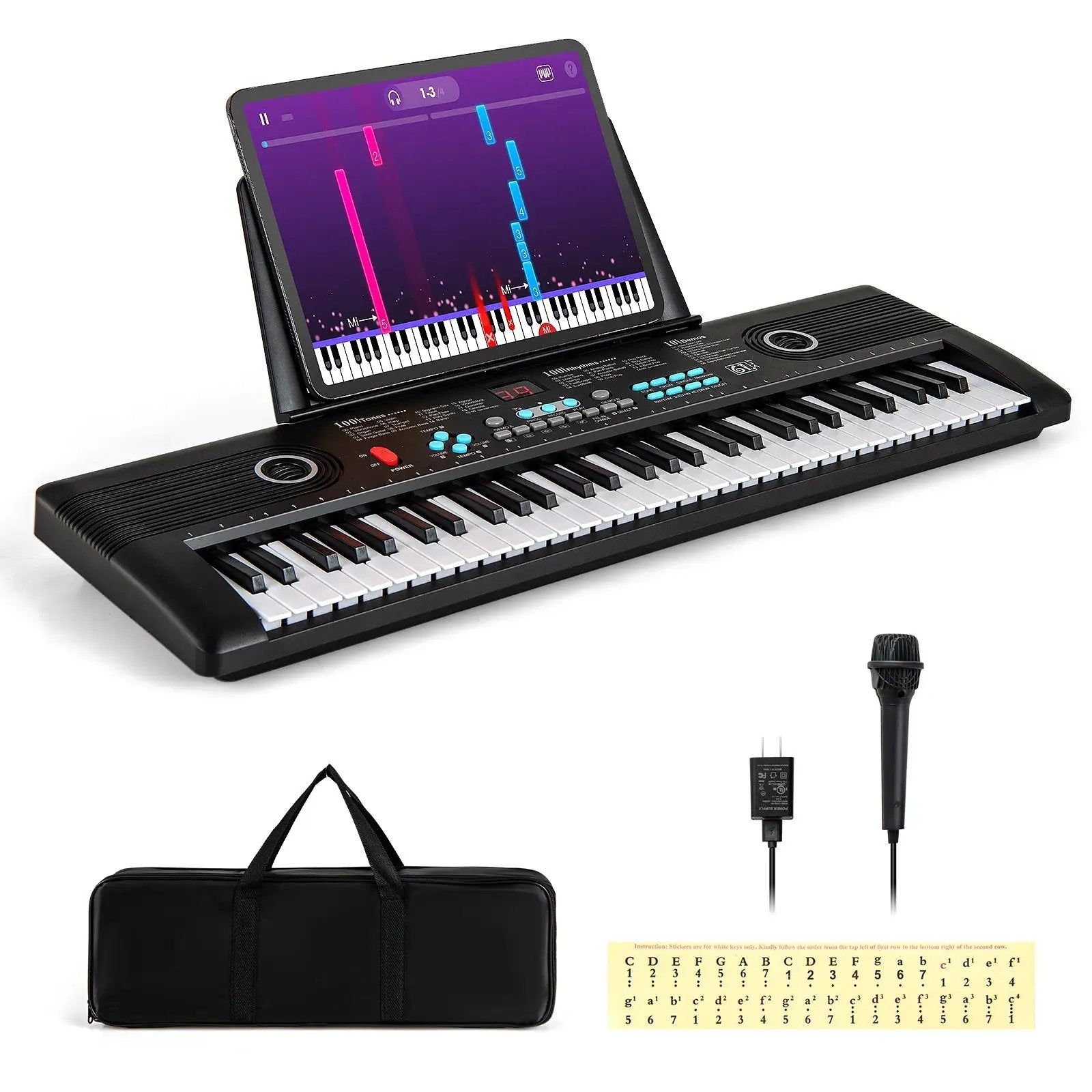 61 Key Electric Portable Digital Keyboard Piano for Beginner-Black by DirectDeals